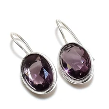 Amethyst Gemstone Handmade 925 Sterling Silver Jewelry Earrings Sz 1.20"