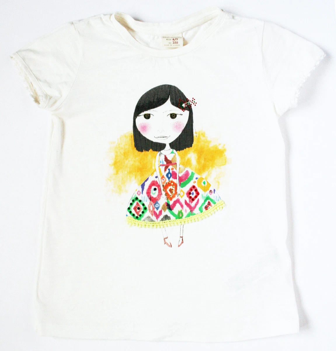 T-shirt Zara Fille - Blanc Avec Motif Surf Rose Fluo - Taille 13/14 Ans (164 Cm) - Manches Courtes - Neuf Sans étiquettes