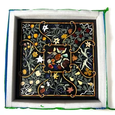 24"x24" Square Marble Table, Black Coffee Table, Inlay Side Table, Home Decor