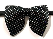 Handmade Oversized Black Sparkle Bow tie Vintage style 70s Wedding Prom Gift