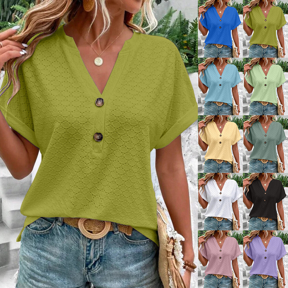 Elesomo Women's V-Neck Short Sleeve Cotton Tee - Casual Summer T-Shirt, Yellow, X-Large - View #7