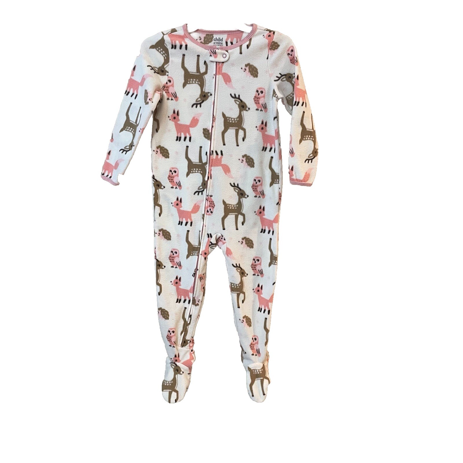Girls Long Sleeve Footed White & Pink Reindeer Pajamas Full Zip Child Of Mine 4T