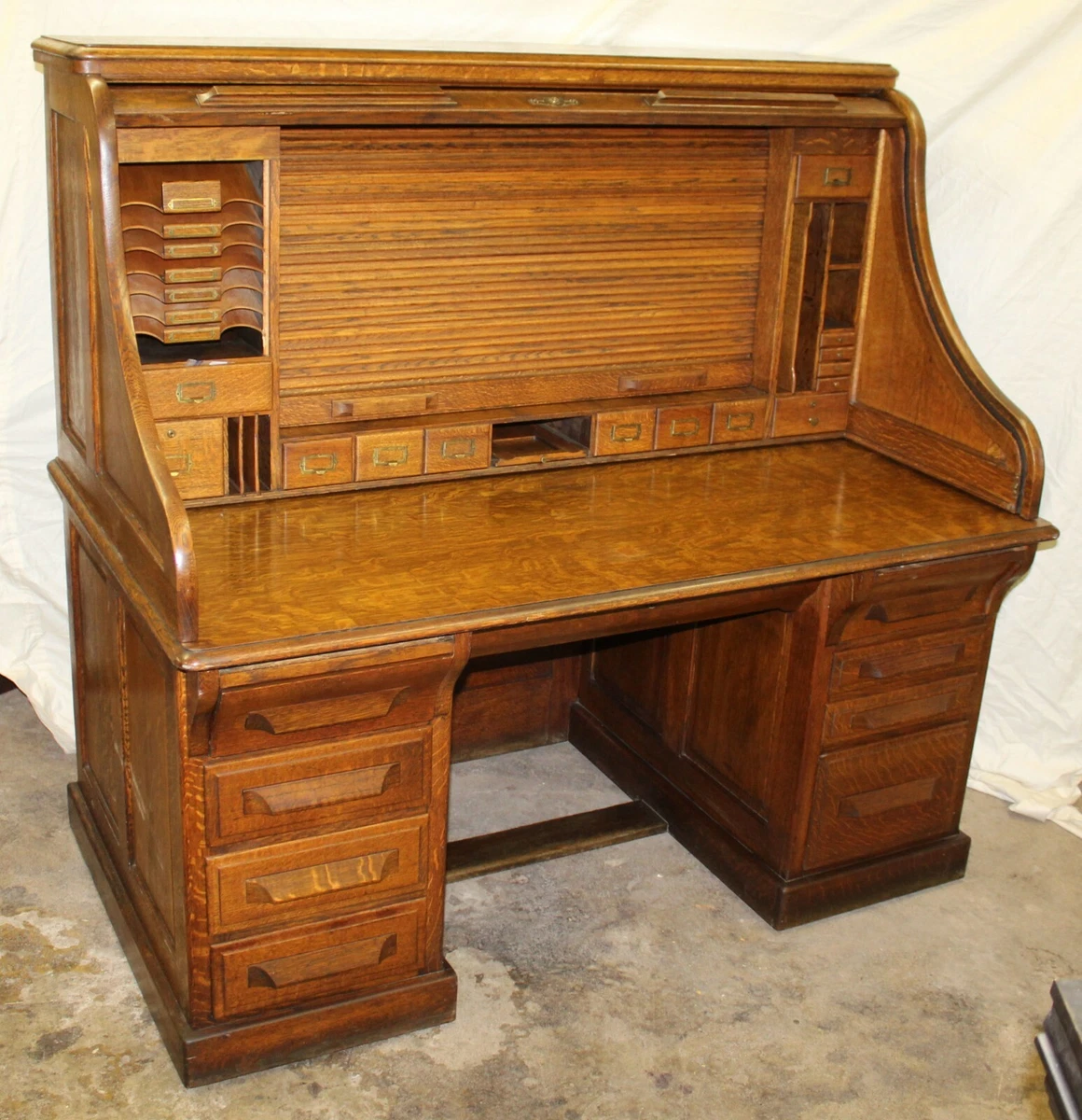 Antique Oak 60 Wide Roll Top Desk with Double Roll The American