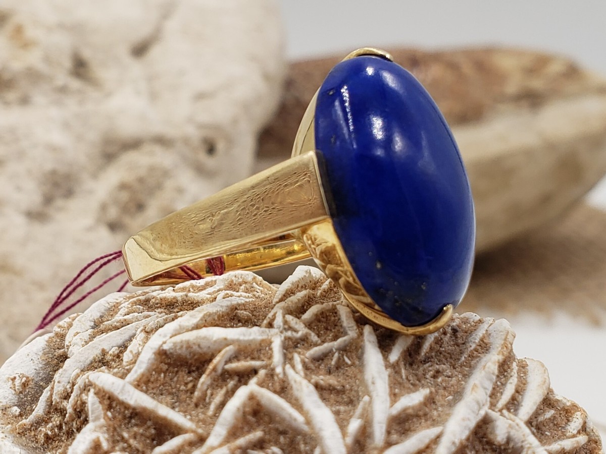14Kt Yellow Gold* Natural Oval Cabochon Lapis Lazuli Gemstone Ring