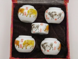 1set 5pcs Asian Bamboo Bird Cage cattle food ceramics cups五牛.鸟食杯7016