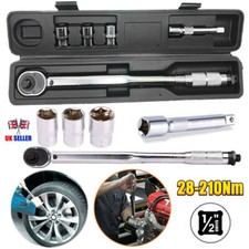 Ratcheting Torque Wrench 1/2" Square Drive 28-210Nm with Extension Bar & Socket-