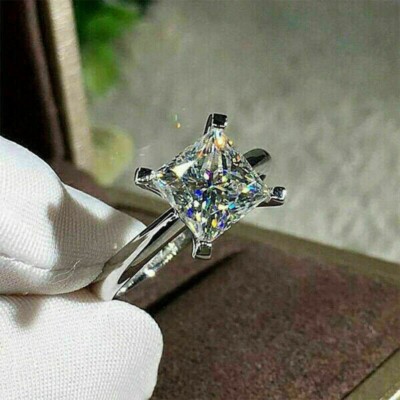 2Ct Princess Cut Simulated Diamond Solitaire Engagement Ring 14k White Gold Over