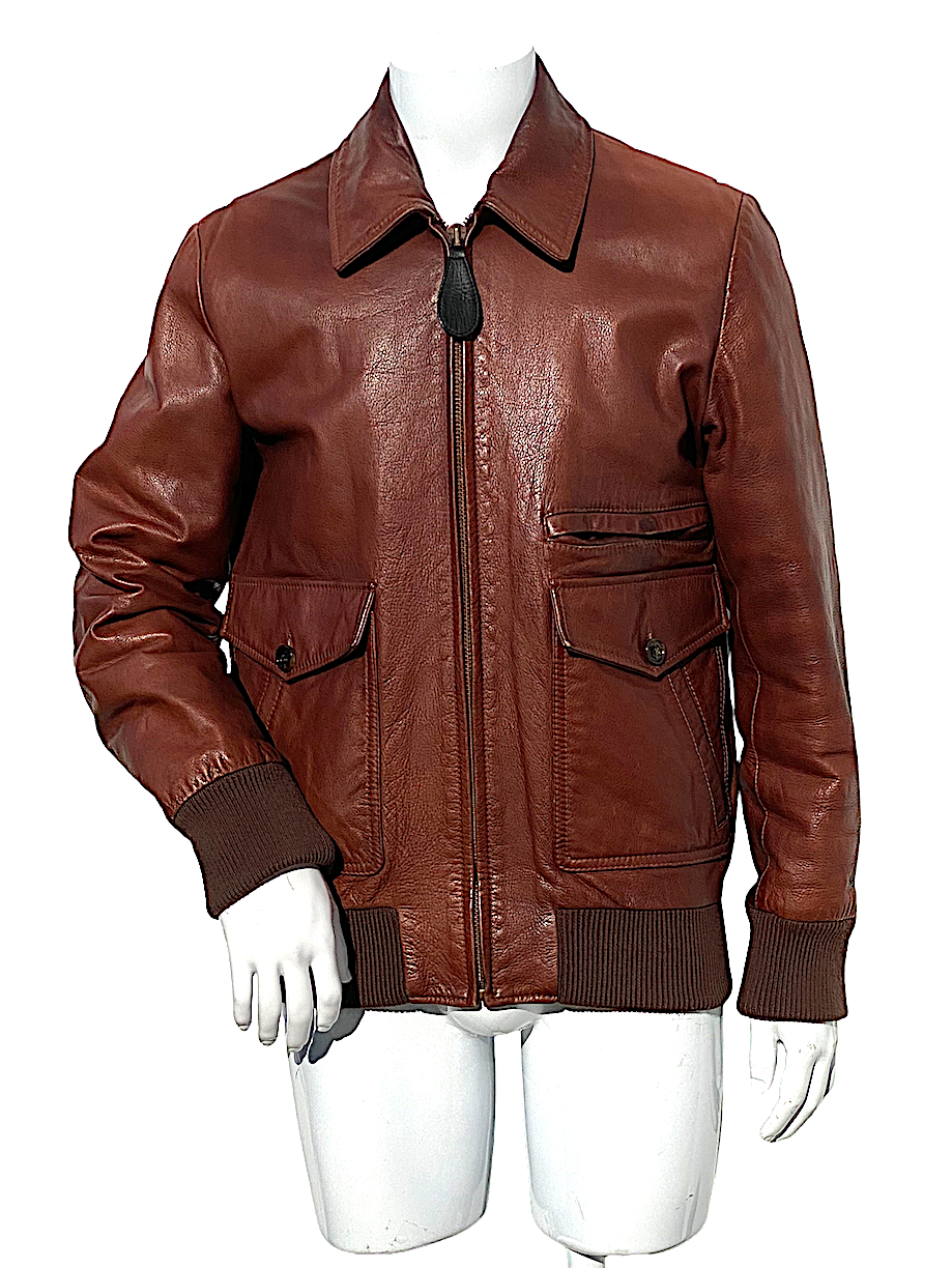 Maison Margiela 14 Brown Leather Bomber Jacket Blouson REPLICA Men 48 Rare