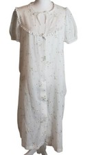 Vintage Miss Elaine Floral Print Midi Nightgown Sz Small Lace Trim Cottagecore
