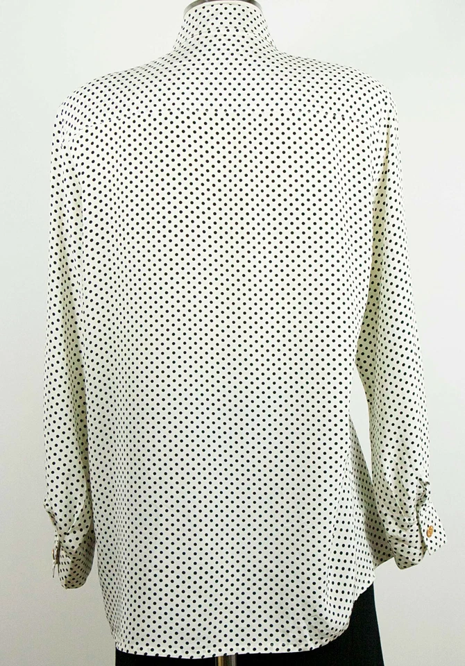Vintage ELEGANCE PARIS Blusa Shirt Polka Dot Pure Silk Blouse IT42-44 DE38 S-M - Immagine 3 di 4