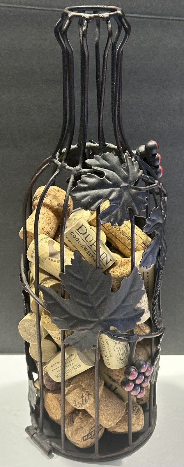 Wine Bottle Shaped Wire Cage Bar Decor 13” Cork Holder - Barware Man Cave - EUC