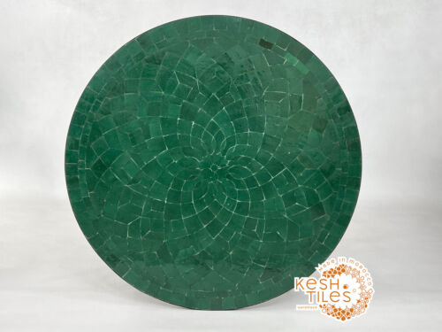 43INCH ROUND MOSAIC TABLE, Moroccan Matte Green Tiles, Handmade Flower Design - Picture 3 of 10