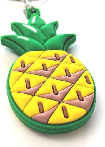 Pineapple Rubber Keychain Soft Pine Apple PVC Double Sided Car Keys Fob - Picture 2 of 4