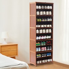10 Tier Shoe Storage Rack Bookshelf with Cabinet Concealed Sliding Doors