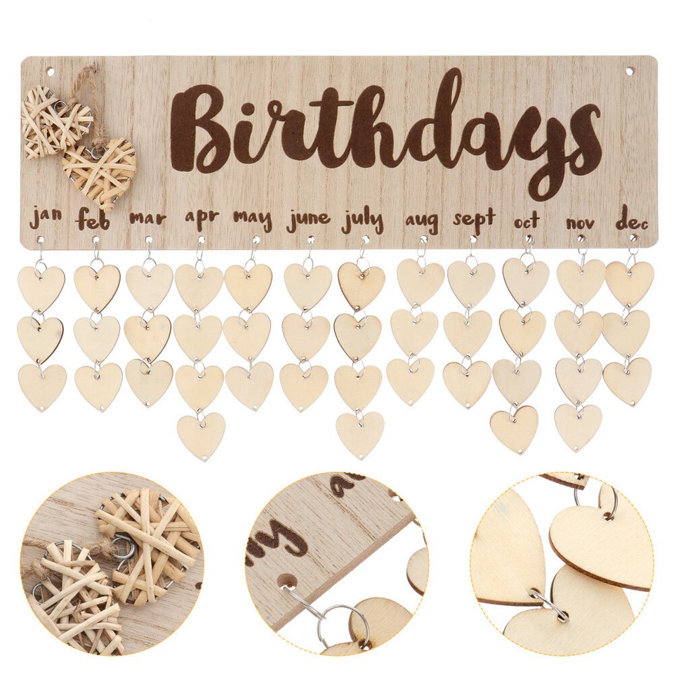 Family Bday Calendar DIY Wooden Reminder Plaque Wall Hanging for Mom