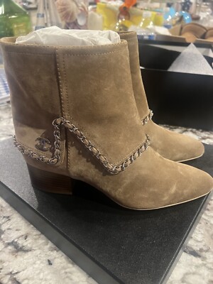 Chanel Brown Suede Boots CHANEL Boots Heel EU36/US6 CC Logo Brown