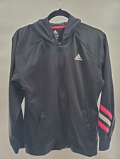 Adidas Track Jacket Women's Medium White Pink Stripes Lightweight Hoodie