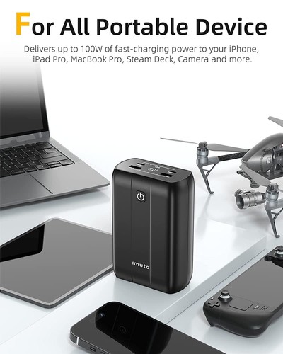 imuto Batterie Externe Laptop 27200mAh Power Bank PD 100W+ 90W GaN USB C Char... - Photo 6 sur 7