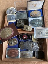 VERY RARE UNIQUE Collection Of Vintage Belt Buckles LOT Handmade Engraved Box
