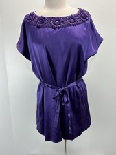 Alice + Olivia 100% Silk Mini Shift Dress Women’s XS Purple Beaded Neck Belted