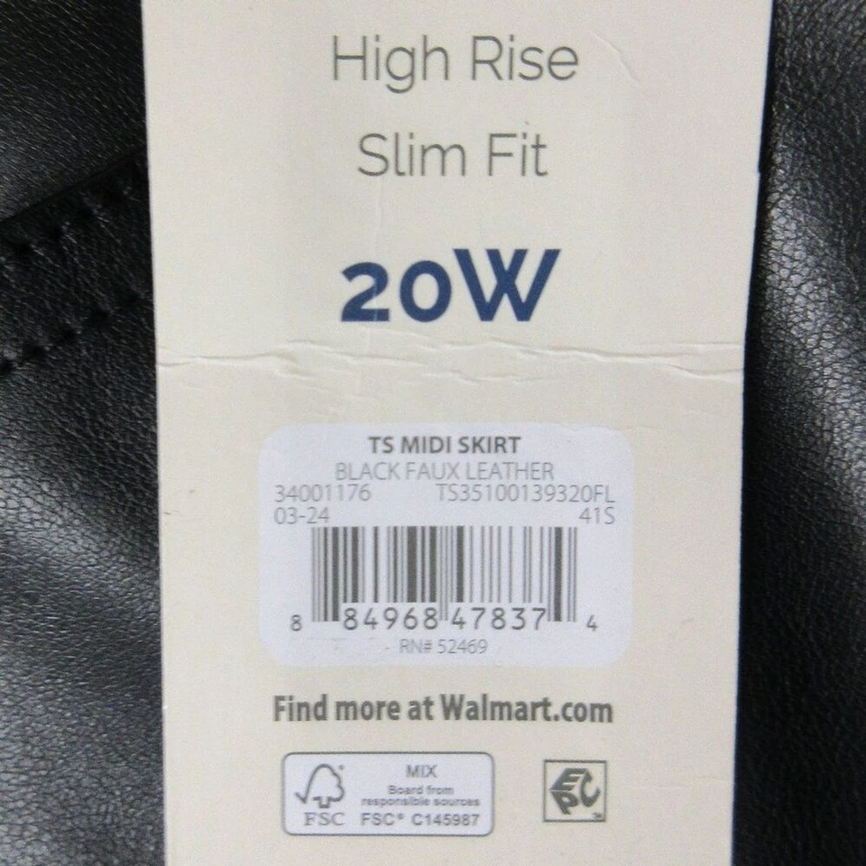 Falda midi de cuero sintético negra Terra & Sky talla grande 20W tiro alto abertura frontal nueva con etiquetas Foto 4 de 4
