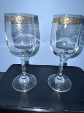 24K GOLD Cellini Beautiful Etched Blown Crystal WineGlasses Set Of 2