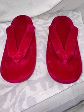 Vintage Japanese Geta Sandals Velvet Flip Flops Hot Pink Platform Wood Sole