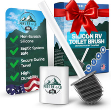 RV Toilet Brush and Holder Set, Compact Silicone Bowl Brush for Camper, Trailer