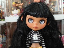 OOAK Full Set Blythe Doll Tan Skin Black Wavy Hair Cool Hot Girl Custom 1/6 Doll