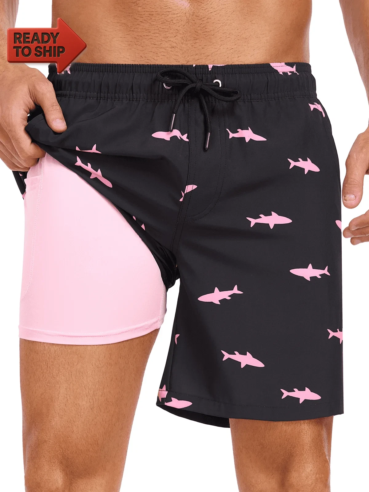 Mens Swim Trunks with Compression Liner Quick Dry Board Shorts Beach Sports Shor