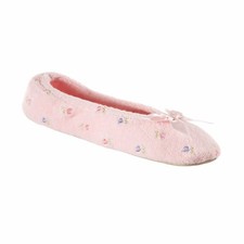 Isotoner Women's Embroidered Terry Ballerina Slippers Pink Size Small