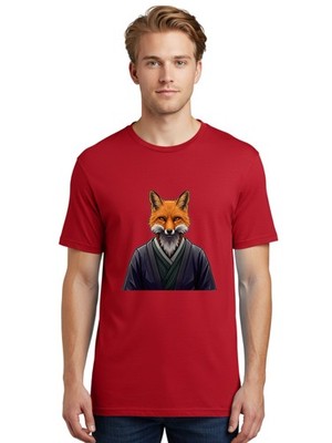 Fox-In-Kimono-2 Mens Graphic Tee, 100% Cotton, Casual Summer Wear