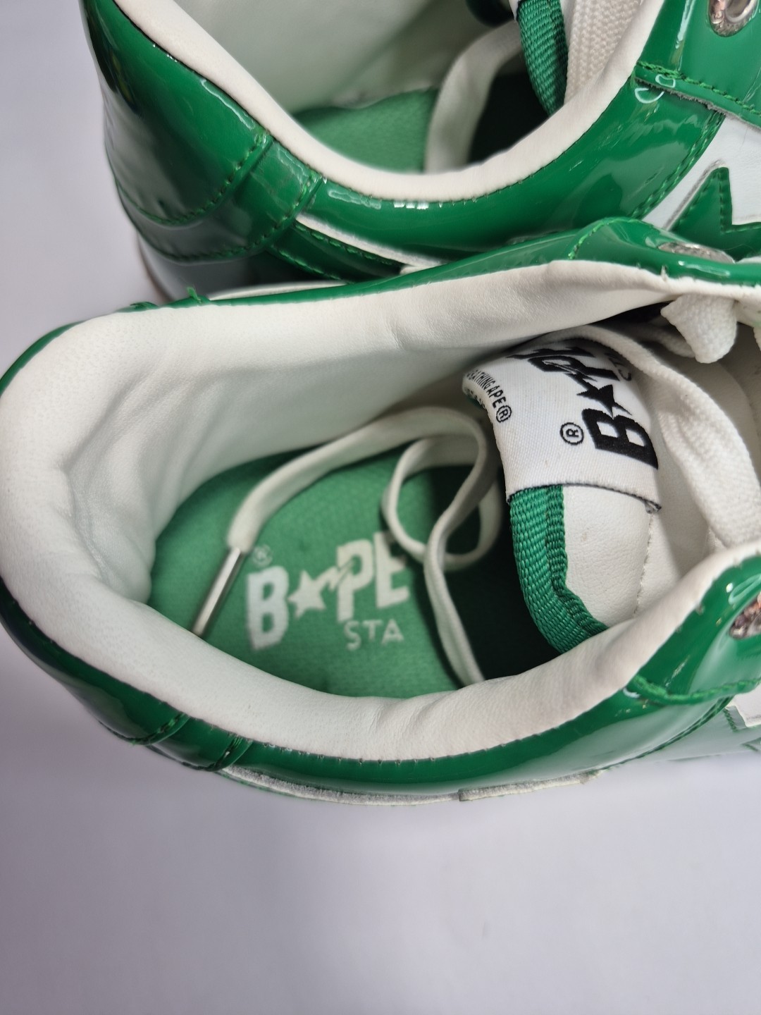 Bathing Ape Bape StaPatent Leather Green White US Mens Sz 6 Bapesta Green  - thumbnail 9