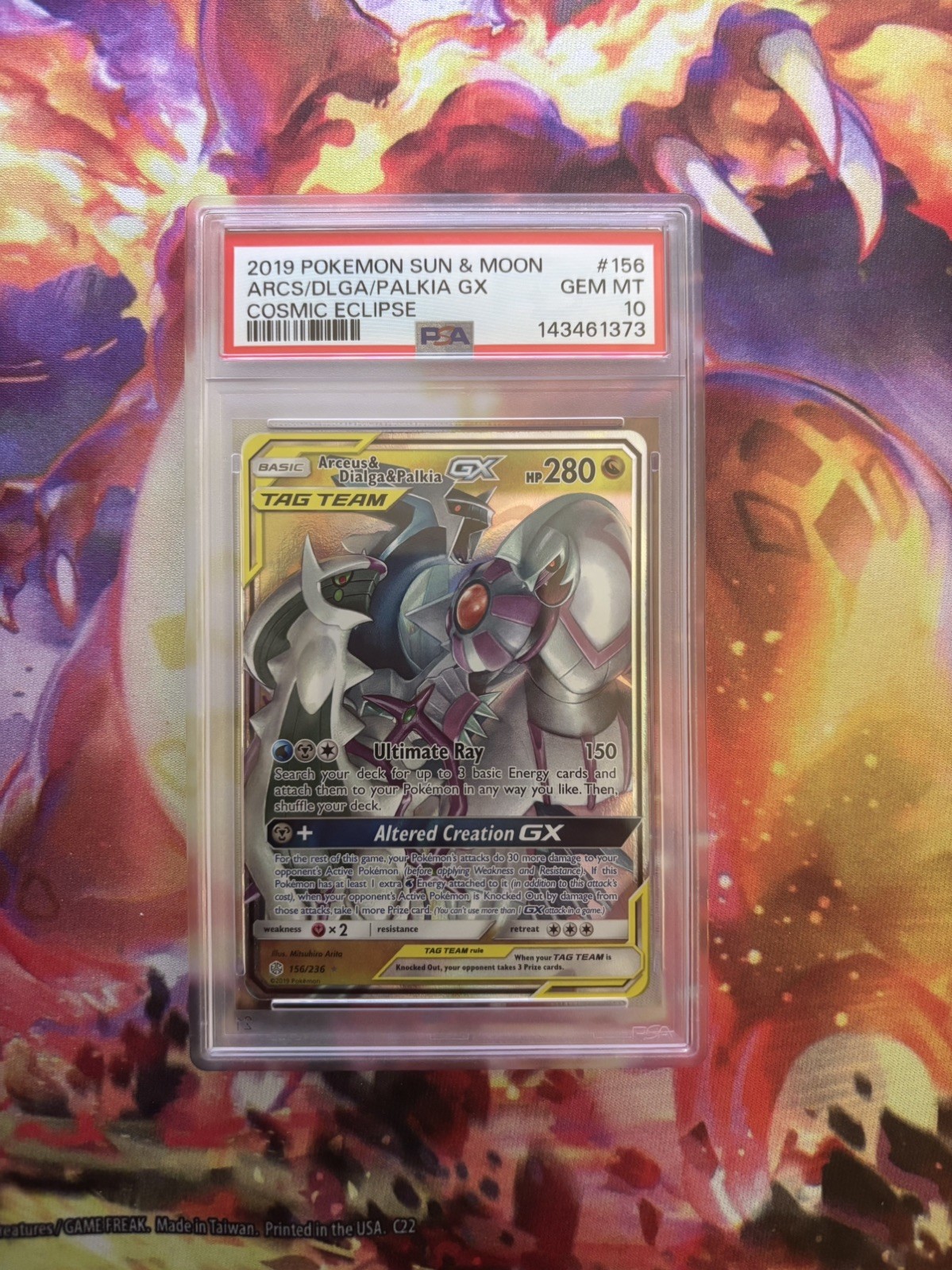 PSA 10 ARCEUS & DIALGA & PALKIA GX 156/236 TAG TEAM COSMIC ECLIPSE POKEMON 