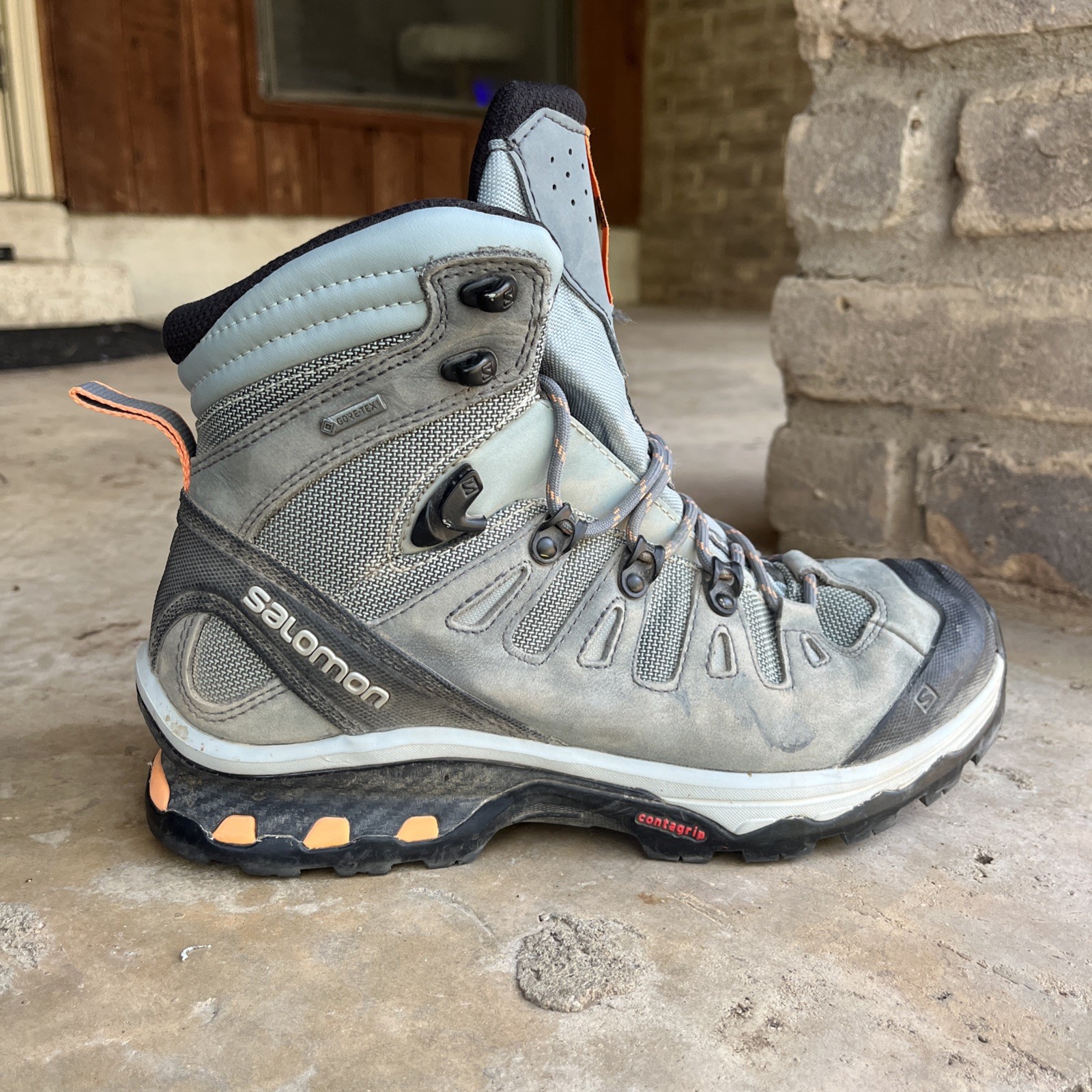 Stivali da trekking Salomon Quest 4D GTX da donna taglia 7 5 Gore Tex grigio arancione scarpe da trail