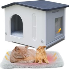 Waterproof Outdoor Plastic Cat House with Escape Door for Feral Cats with Mat