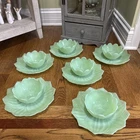 Fire King Jadeite Lotus Blossom Plates And Bowls Vintage Set Of 6 Vintage