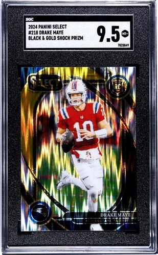 2024 Panini Select - Club Level Drake Maye #218 Black & Gold Shock Prizm (RC)
