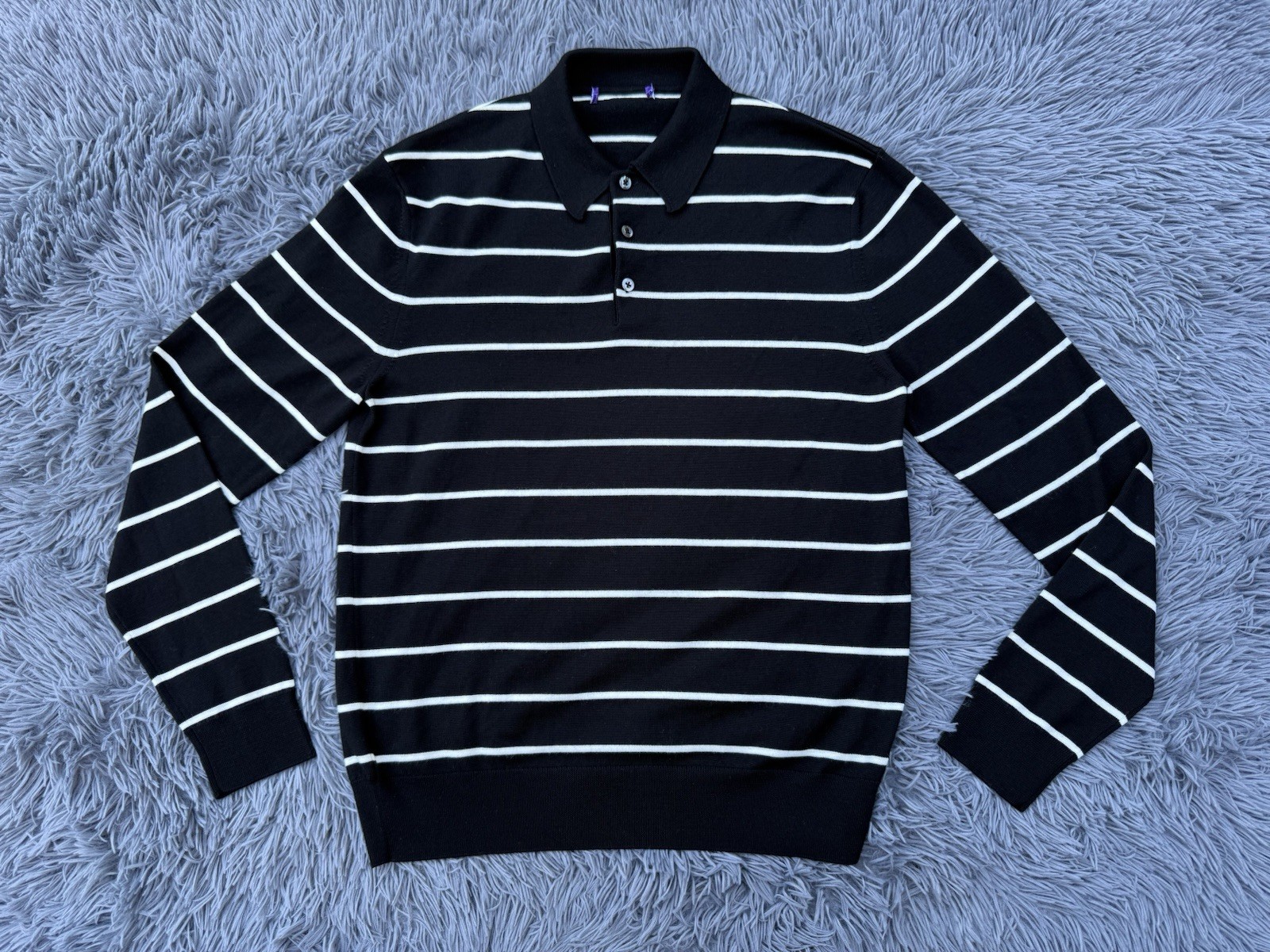 Ralph Lauren Purple Label Men's Medium Striped Wool Polo Collar Sweater