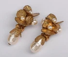 Vintage Miriam Haskell Baroque Faux Pearl Floral Clip Earrings Gold Tone 1.58"