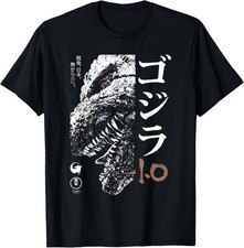 Godzilla Minus One Half Face Black  White Movie Poster T-Shirt