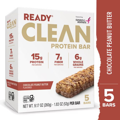 New Ready Nutrition chocolate peanut butter Clean Protein bar 9.17 oz 5 Bars...