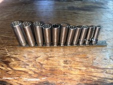 Snap-On 3/8” Drive Metric Deep Socket Set 12pt Chrome 9mm–19mm USA 11 Pc Set