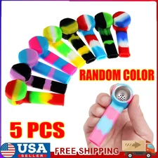 5pcs 3.4'' Mini Silicone Smoking Hand Pipe with Metal Bowl & Cap Lid Pocket Pipe