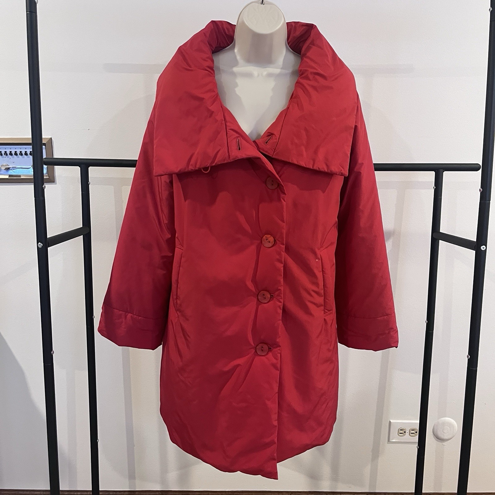 Ritva Falla Artsy Statement Long Button Down Red … - image 6