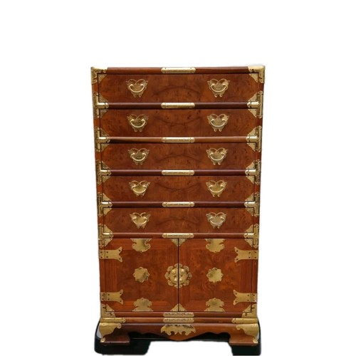 Vintage Korean Elm Burl Brass BANDAJI Scholars Chest