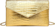Envelope Clutch Purse for Women Leather Handbag Evening Bag with Gold