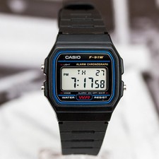 Casio F91W-1 Digital Watch 7 Year Battery Blue Black Microlight Classic New