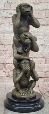 Vintage Solid Bronze Three Wise Monkeys See Hear Speak No Evil Monkey Set Figure