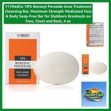 Maximum Strength 10 Benzoyl Peroxide Cleansing Bar   4 oz Unscented Acne Remedy